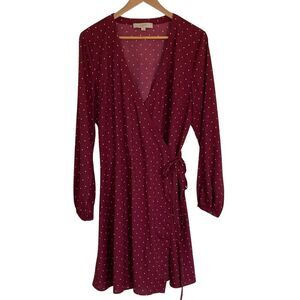 Loft‎ Womens Wrap Dress 14 Maroon Stars Long Sleeves Lightweight Career
